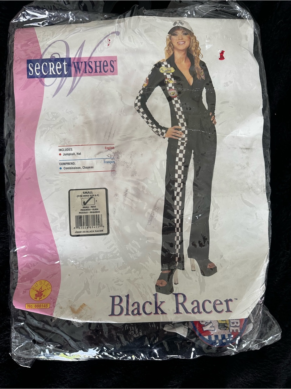 Secret Wishes Black Racer Women's Jumpsuit with Checkered Stripe